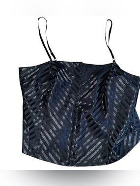 Vintage y2k early 2000s Black Striped Satin Spaghetti Strap Top